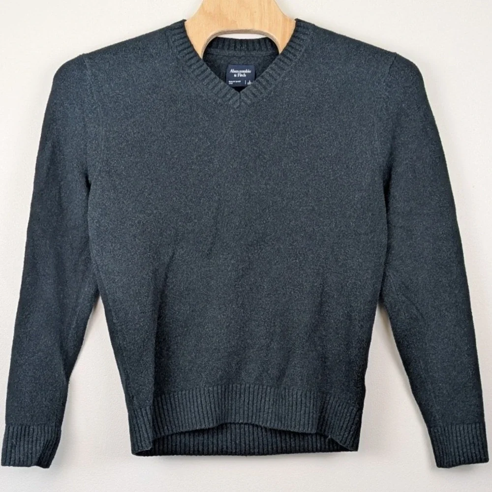 Abercrombie & Fitch Mens V-Neck Sweater Charcoal Gray Knit Large